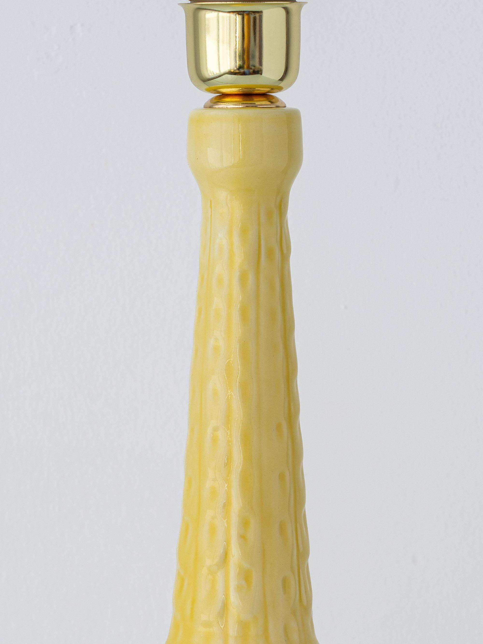 Lampe de table en céramique jaune espagnole, années 1960, abat-jour Liberty London rétro neuf