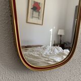 Vintage 1960 asymmetrical mirror in freeform, gold and red - 71 x 3