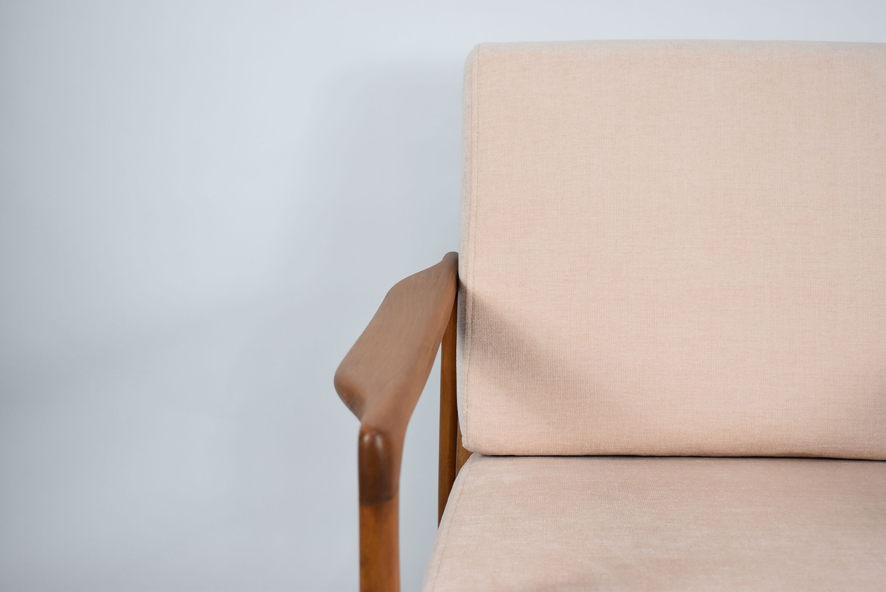 Scandinavian armchair Bączyk, polish icon, restored, powder pink, teak
