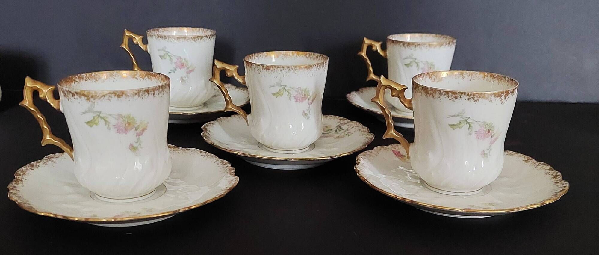 Series of five E. Bourgeois Paris porcelain coffee cups large deposit 1900