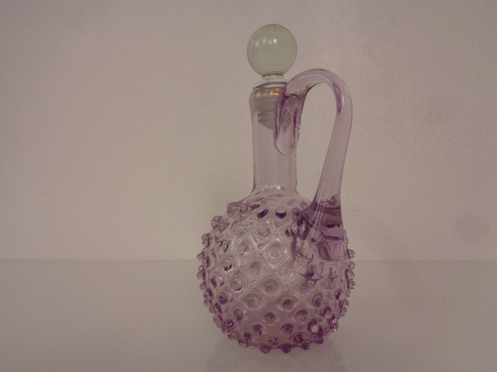 Italian pink bubble glass decanter with stopper, 1960s