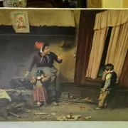 Very large oil on canvas – “La Remontrance” – Signed Valli - 20th century