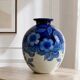 Large Tharaud Limoges vase in cobalt blue porcelain with floral decoration.