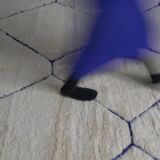 Vintage berber rug in ivory and blue wool