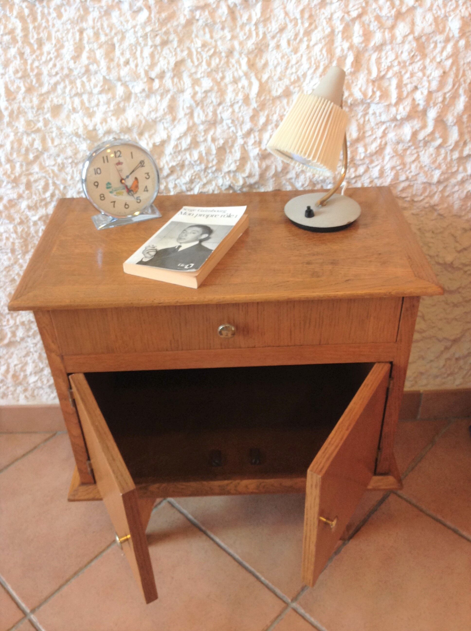 Bedside table feet compass in varnished chene / vintage 50s-60s