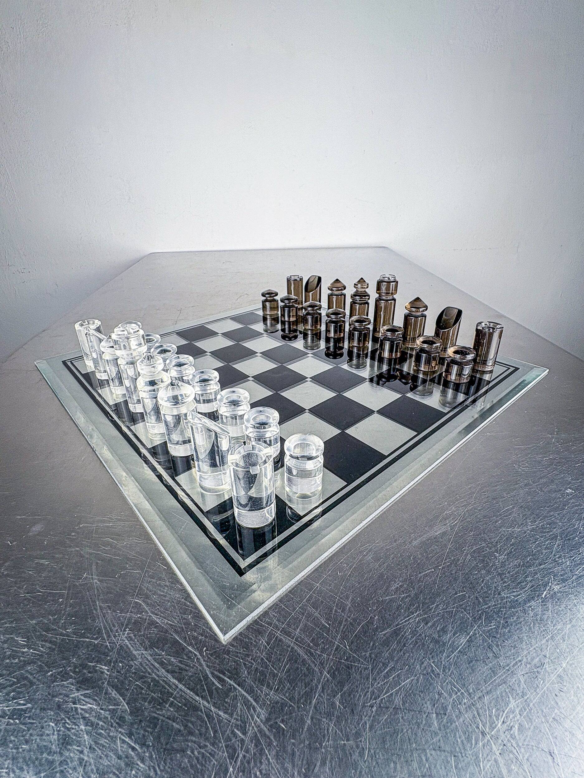 Felice Antonio Botta acrylic chessboard and glass board, Italy, 1970s