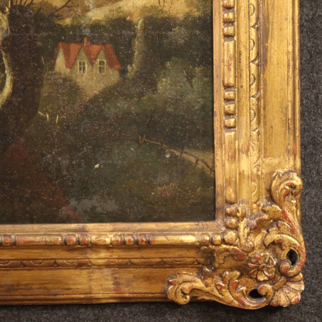 Antique French Oil On Canvas Landscape Painting From The 18th Century