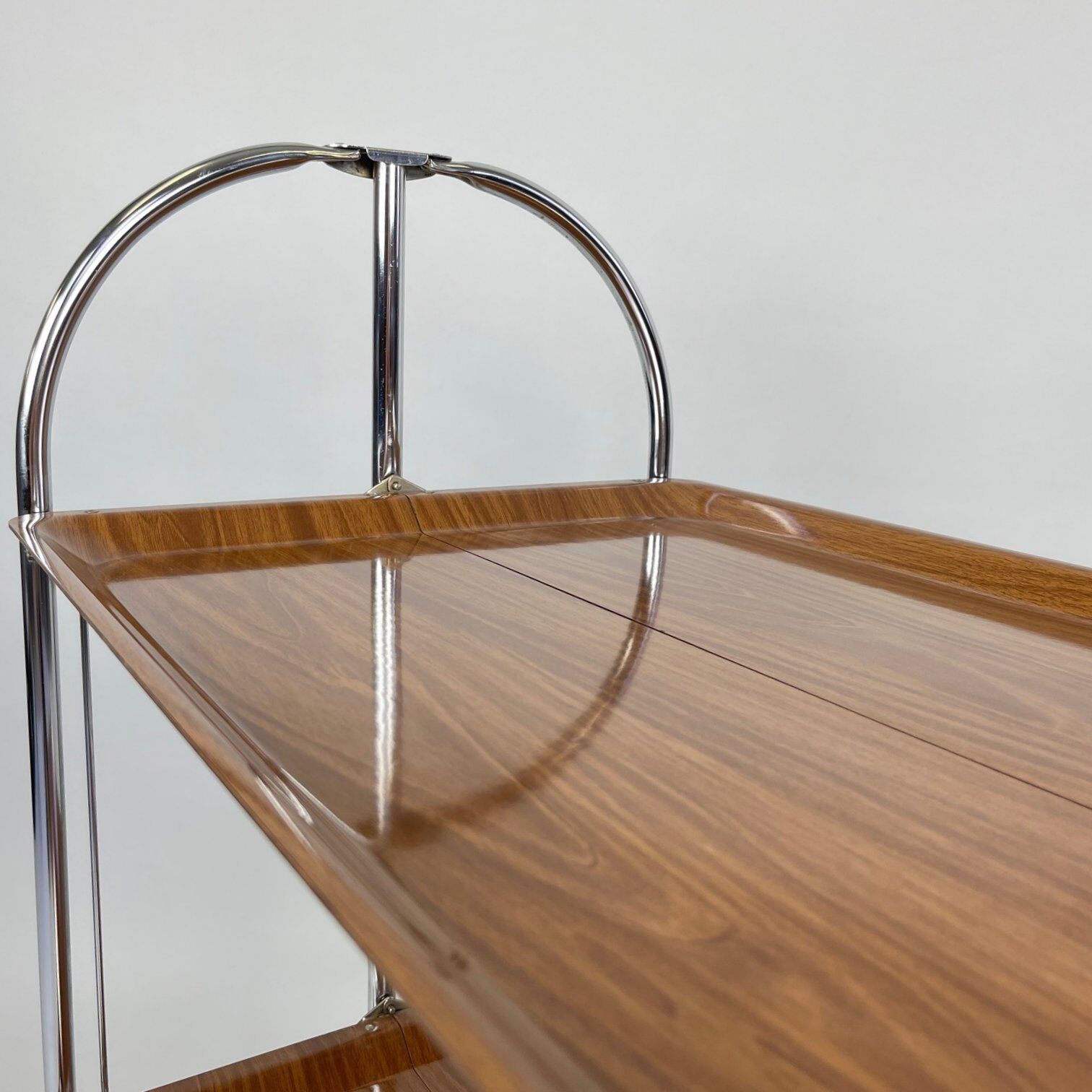 Mid-century Vintage Chrome and Plywood Folding Serving Trolley, 1950's