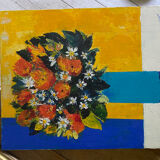 Tableau peinture bouquet de fleurs coloré signé toile moderniste