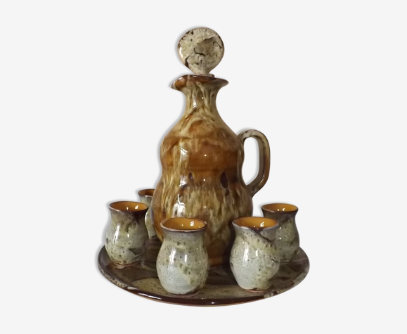 Ensemble a liqueur céramique Vallauris Francis Bongioanni vintage 1950