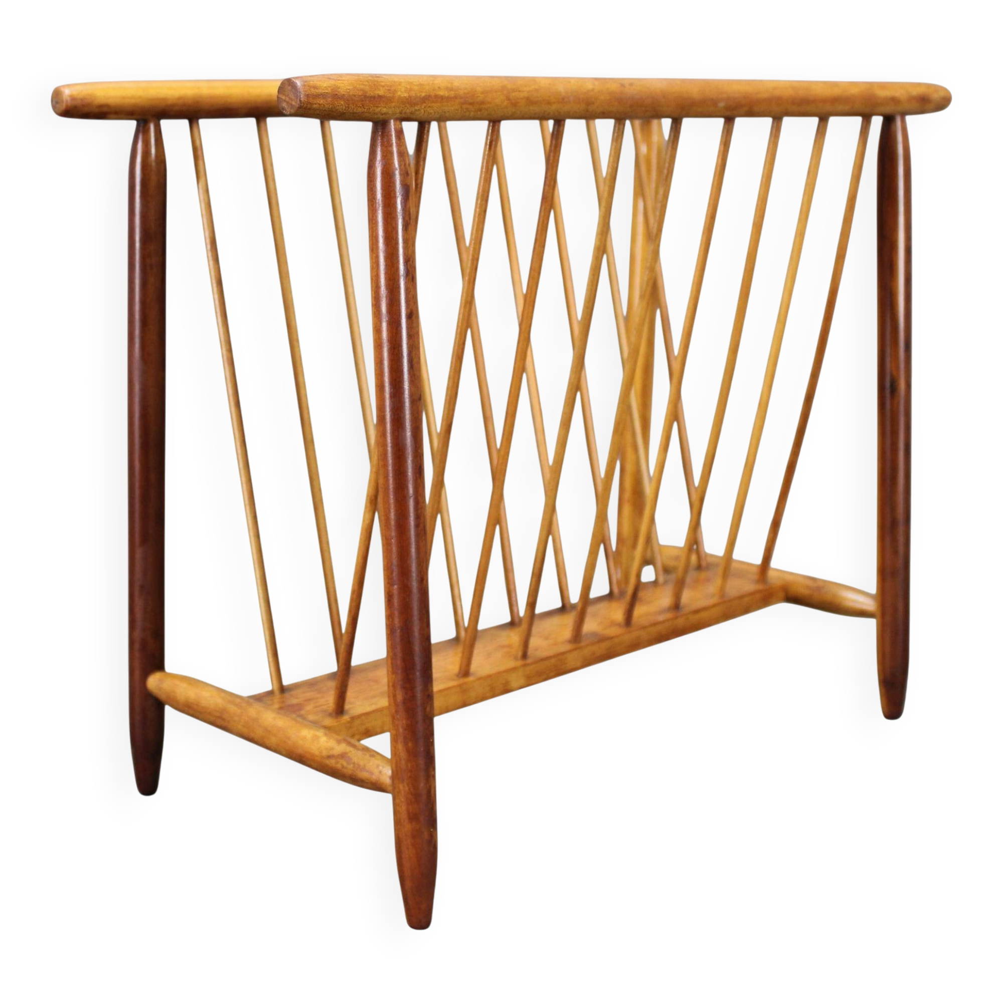 1960s uluv solid beech magazine stand, czechoslovakia