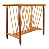 1960s uluv solid beech magazine stand, czechoslovakia