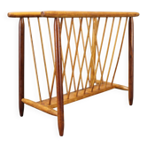 1960s uluv solid beech magazine stand, czechoslovakia