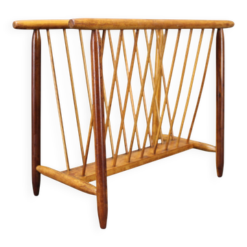 1960s uluv solid beech magazine stand, czechoslovakia