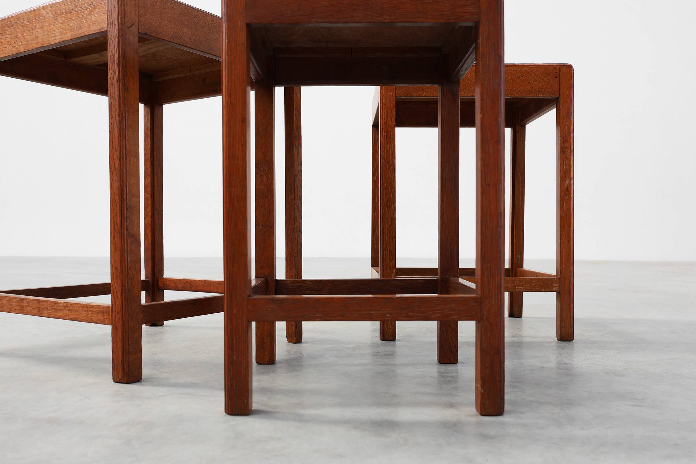 Set of 3 oak wood stacking tables in Art Deco style, France ca. 1925