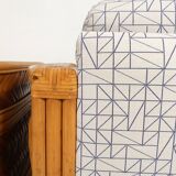 Set of 2 bamboo and rattan fauteuils with graphic fabric