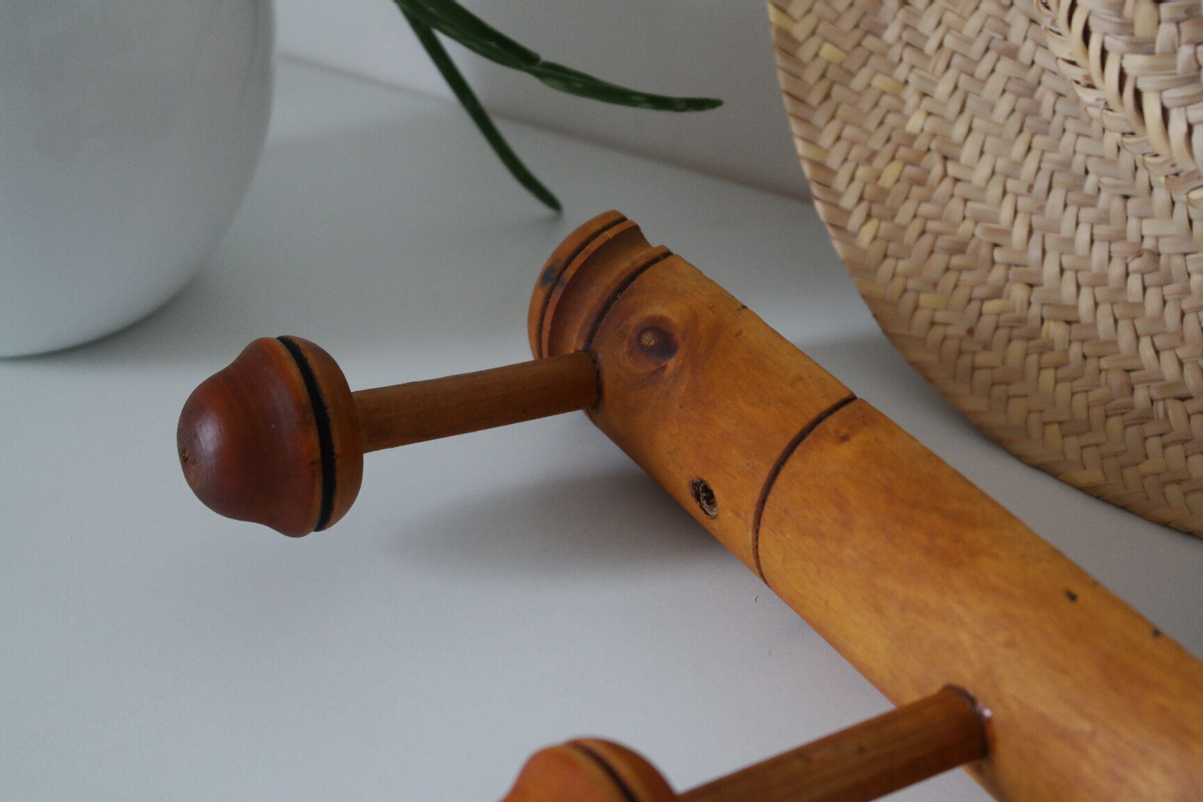 Vintage bamboo style wooden coat rack