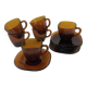 Service of 6 coffee cups and saucers Vereco amber glass design 1970