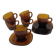 Service of 6 coffee cups and saucers Vereco amber glass design 1970