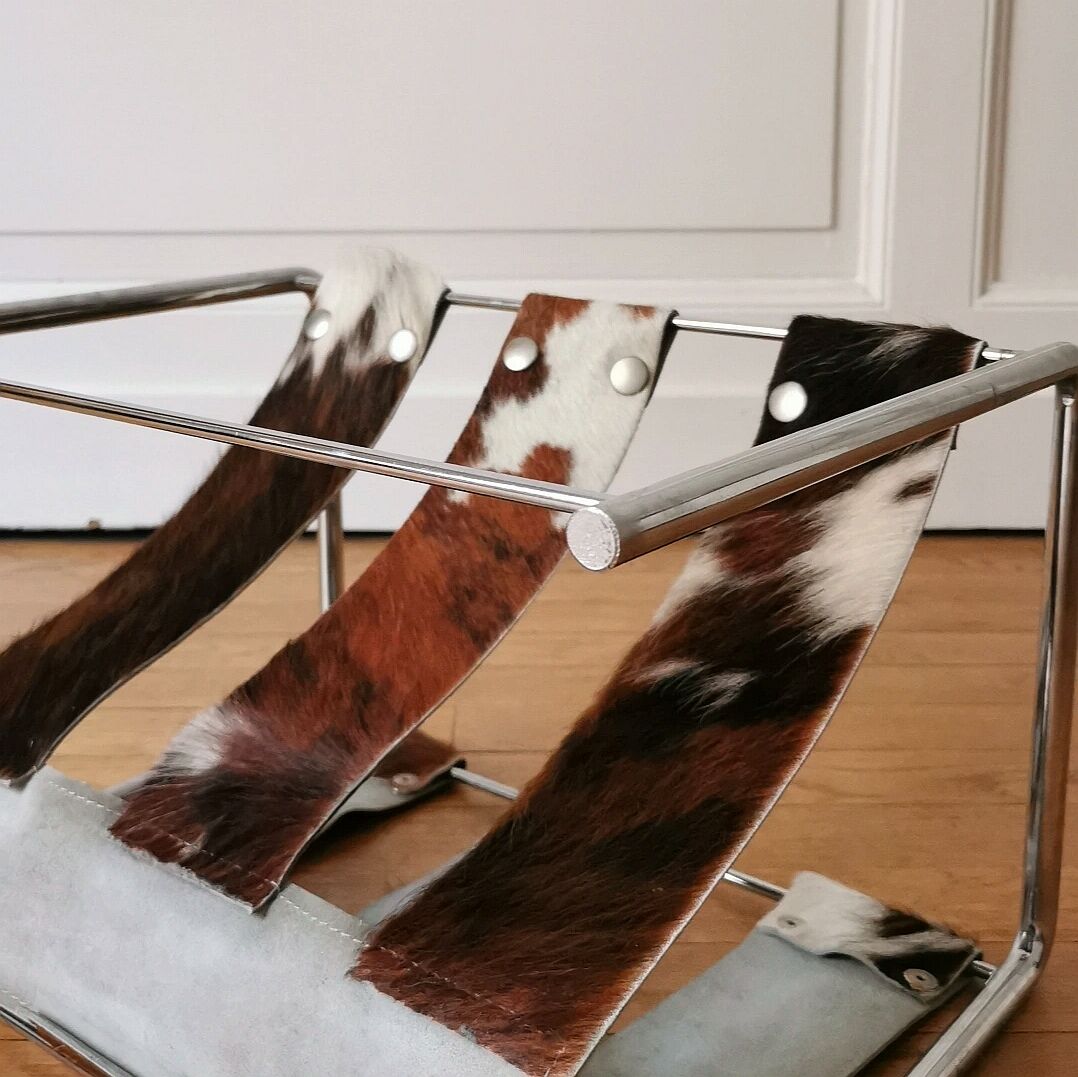 Magazine holder chrome and leather, 1970