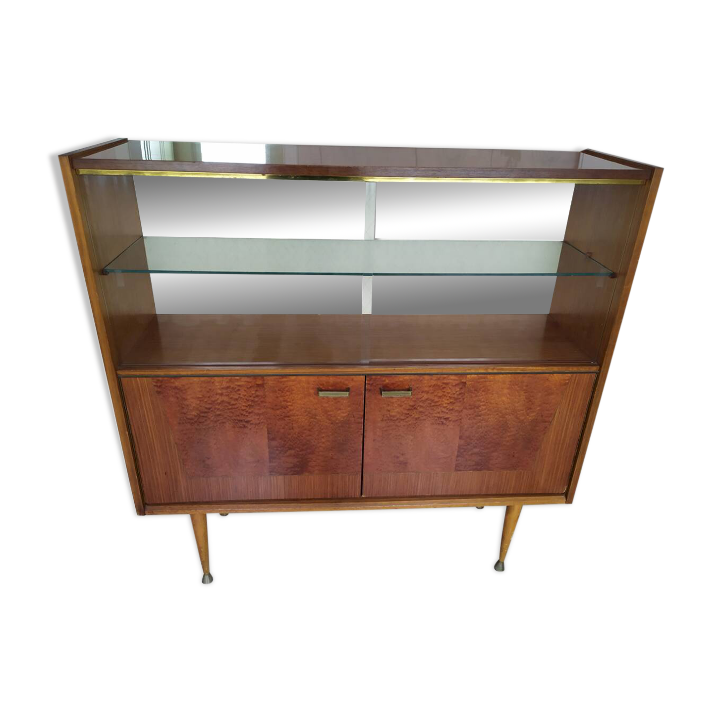 Bibliothèque vitrine bar en bois 1970