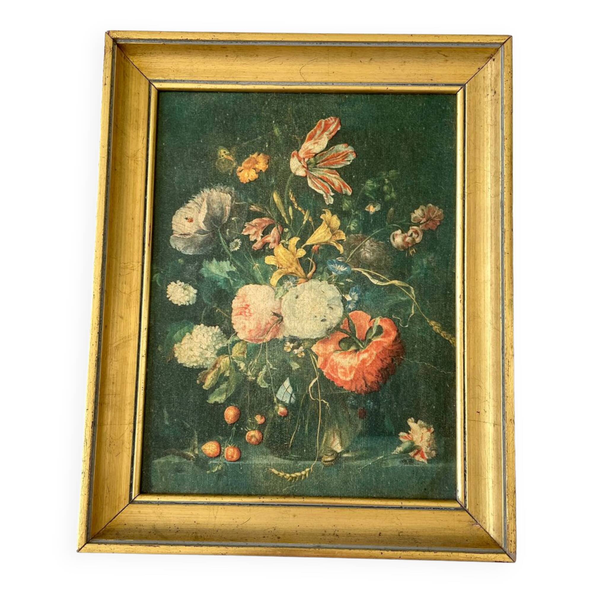 Encadrement bois doré bouquet de fleurs