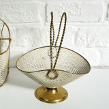 White and gold basket in perforated sheet metal & brass years 1950-60