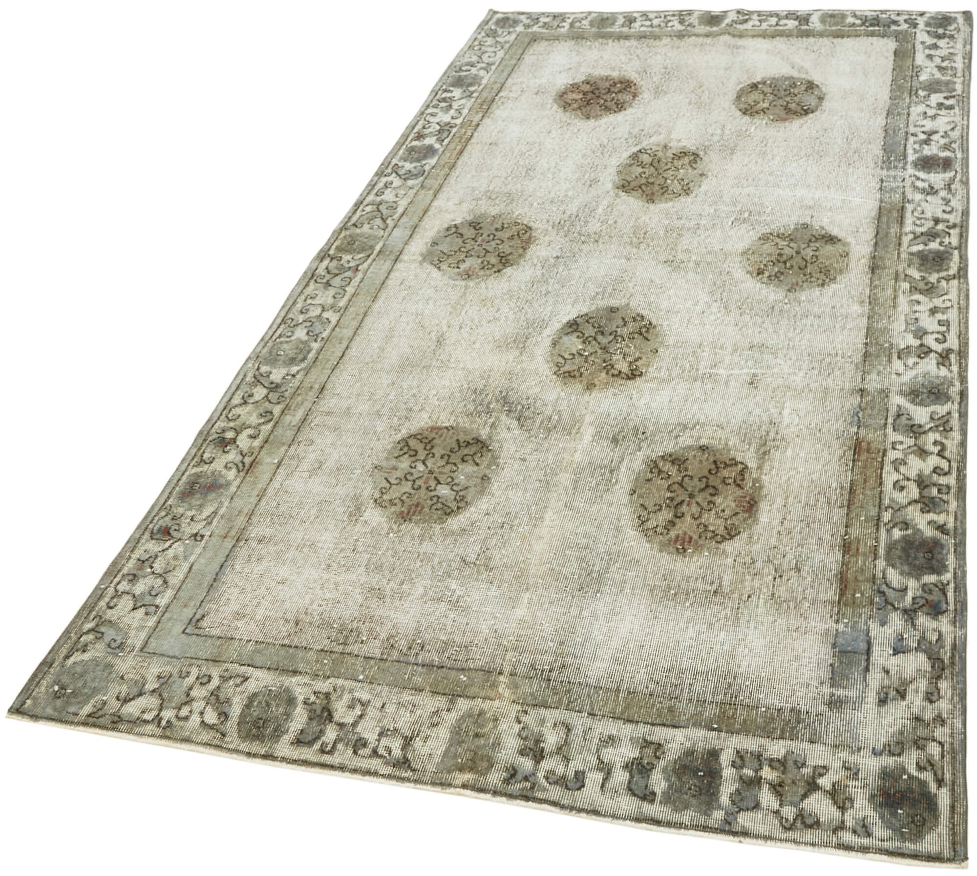 Handmade distressed anatolian 1980s 153 cm x 269 cm grey rug