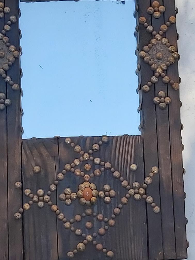 Ancient brutalist oriental wooden mirror 23x53cm