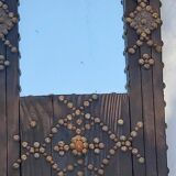 Ancient brutalist oriental wooden mirror 23x53cm
