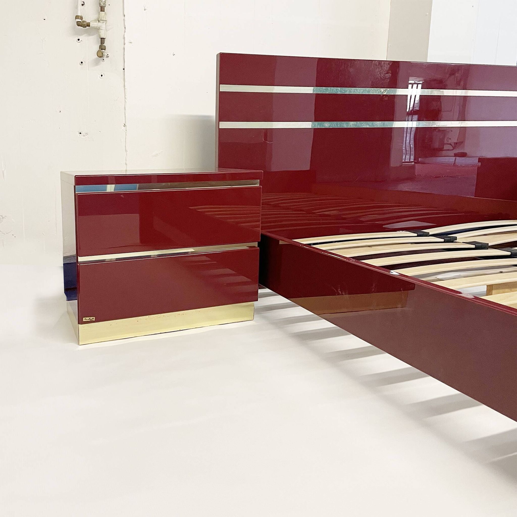 Eric Maville Acrylic Brass Burgundy Double Bed only 1970s