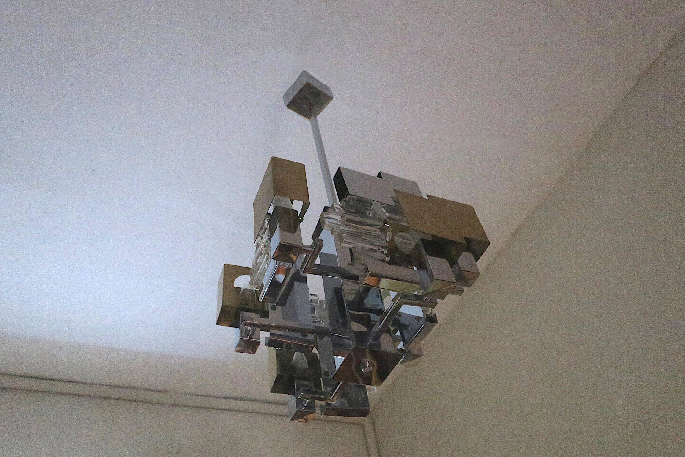 Lustre cubiste moderne italien Sciolari années 1960