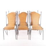 Set of 6 iron and wicker chairs