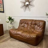 Vintage caramel leather bench