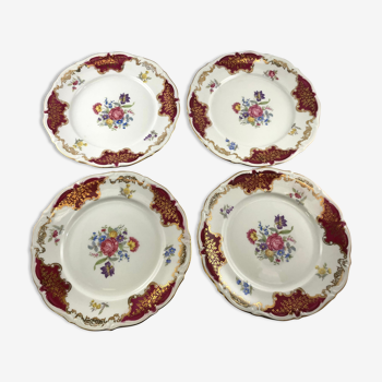 4 assiettes rouge bordeaux et dorés avec fleur Winterling Bavaria assiette Noel