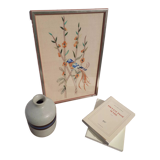 Tableau brodé oiseau bleu et orange