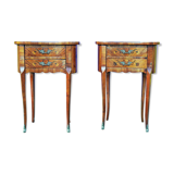 Paire tables de chevet anciennes en bois marqueté