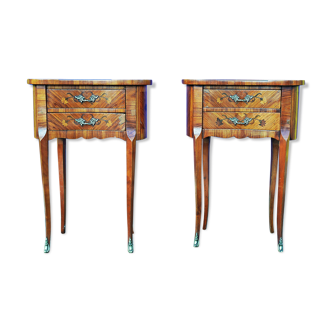 Pair of old bedside tables in inlaid wood