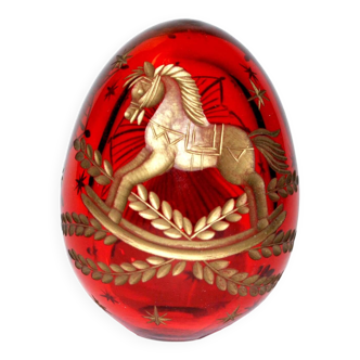 Collectible egg Fabergé style paperweight CHRISTMAS decor Rocking horse in red crystal and gold