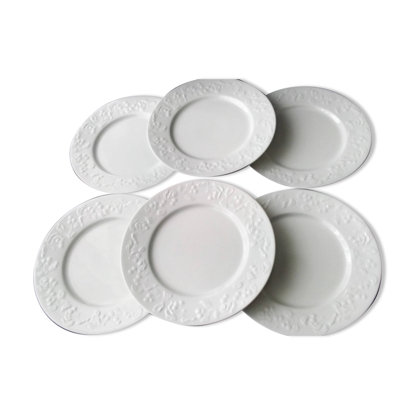 6 Large flat plates in white Limoges porcelain