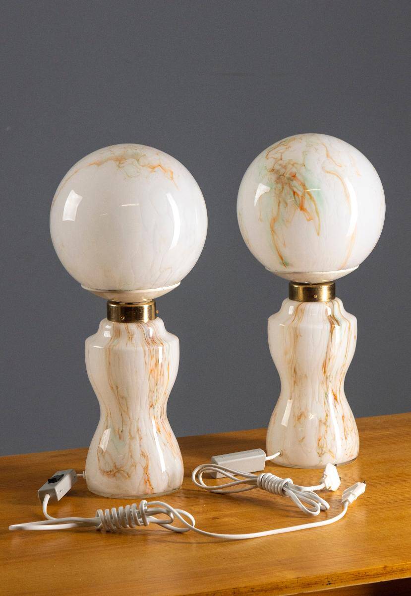 Pair of glass table lamps, 1970s–80s