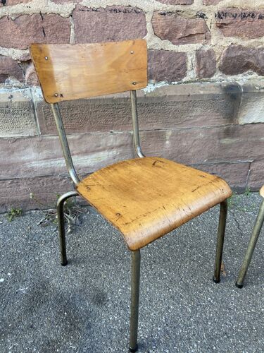 6 chaises industrielles ecole vintage collectivités Mullca DELAGRAVE tube & bois 1960