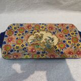 Plat à cake émaux de longwy style art deco décor oiseaux fond bleu clair