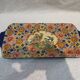 Longwy enamel cake dish, art deco style, bird decor, light blue background