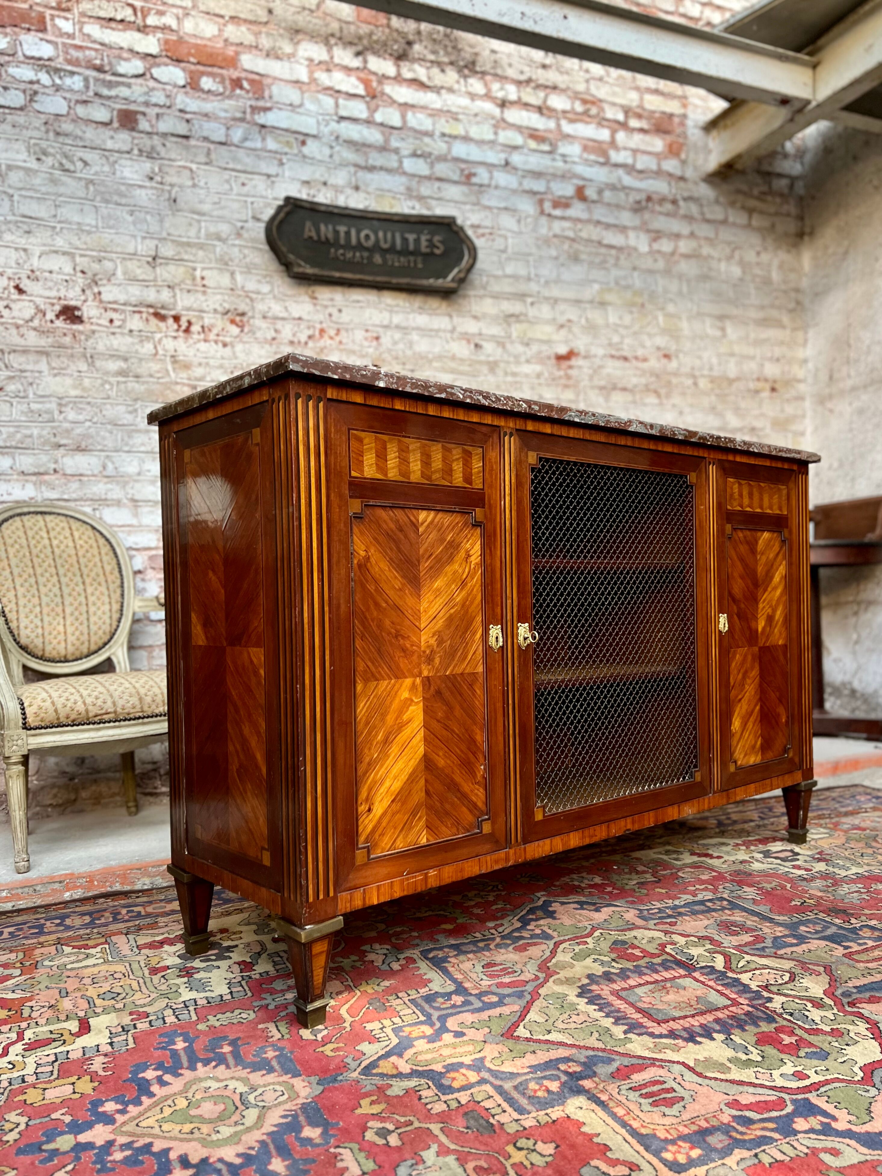 Low sideboard in marquetry style Louis XVI late nineteenth century