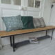 Bench metal structure and cross slate gray wood, waxed seat medium oak.