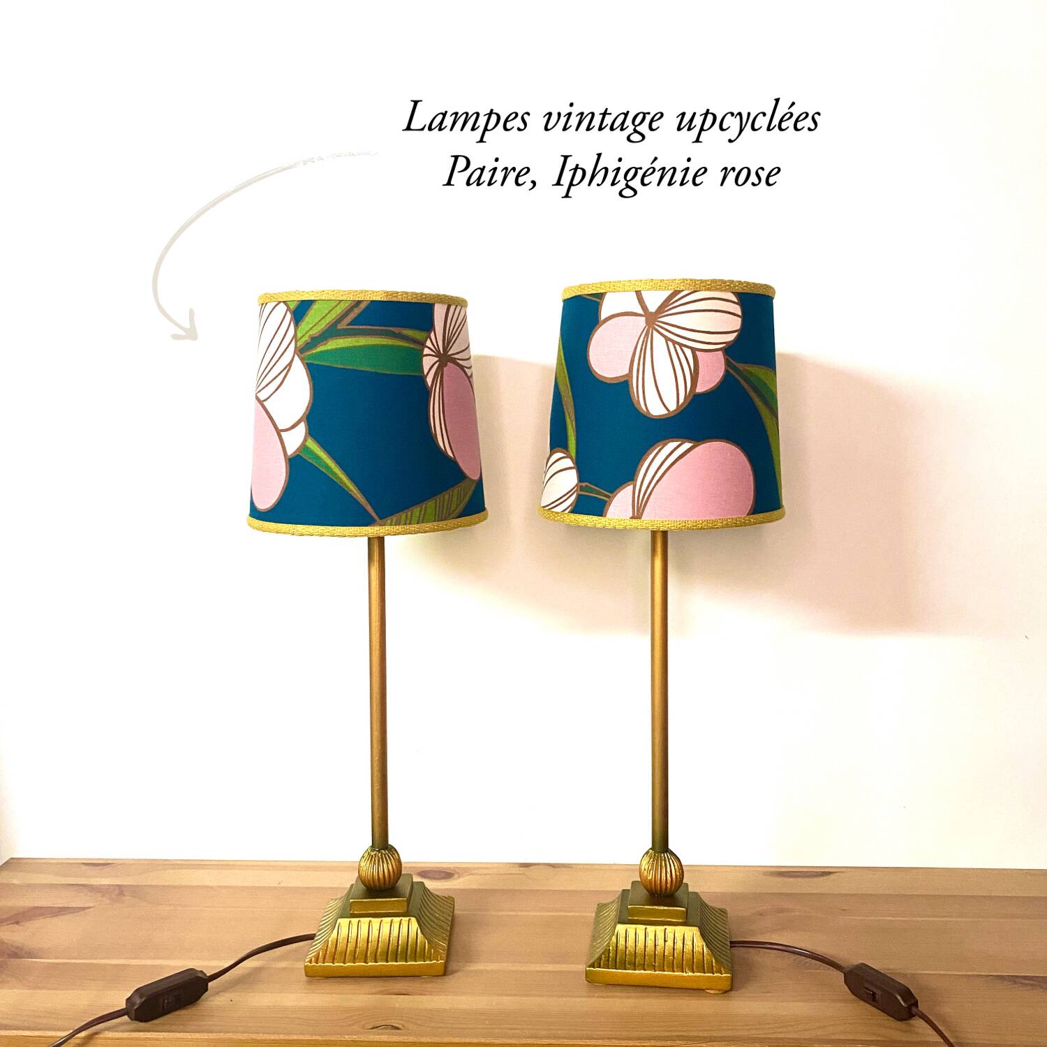Paire de lampes vintage upcyclée - Iphigenie rose