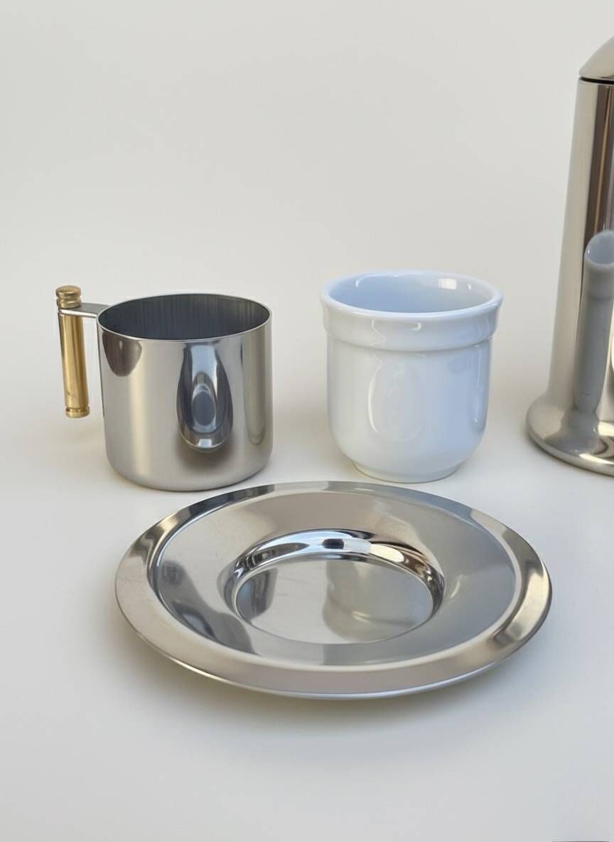 Balzano 3-piece metal and porcelain coffee set, Made in Italy