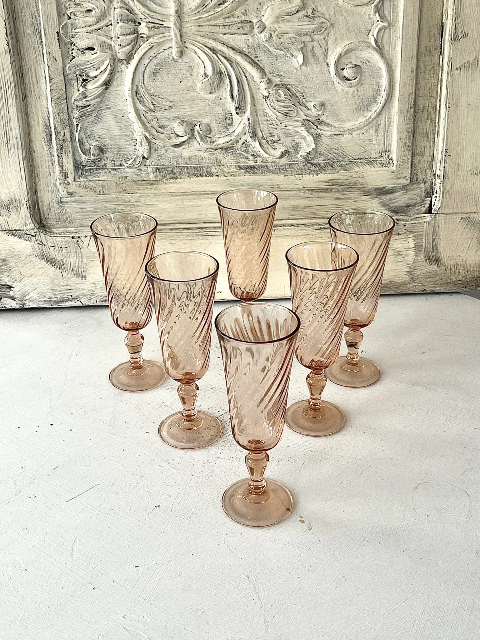 Champagne flutes set of 6, Rosaline luinarc swirl glass stemware