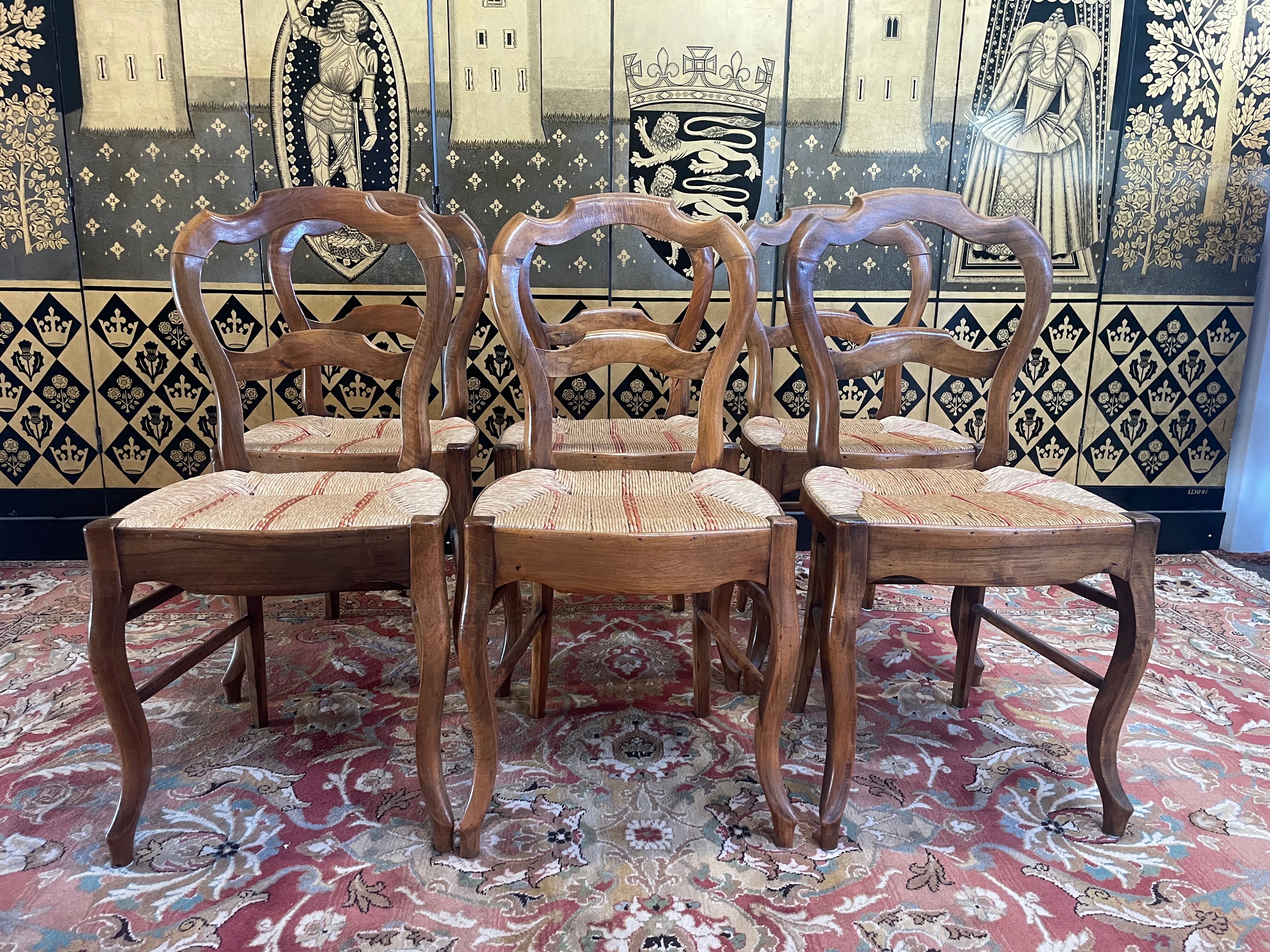 Suite of 6 Louis Philippe straw chairs